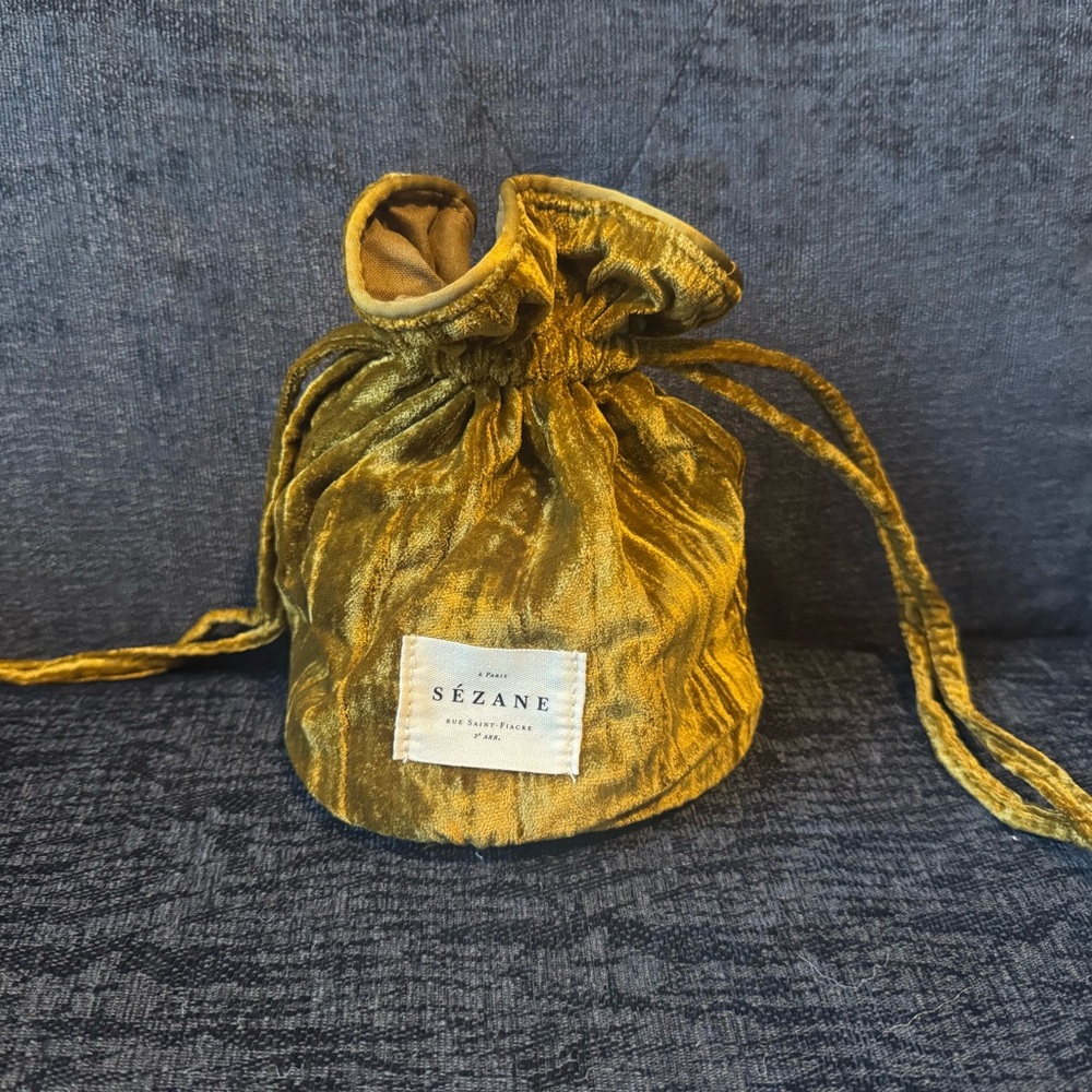 Sézane Olive Gold Velvet Drawstring Pouch